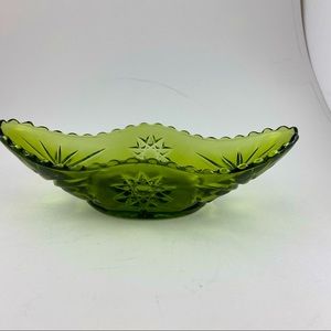 Vintage Indiana Glass Candy Nut Oblong Dish Avocado Green